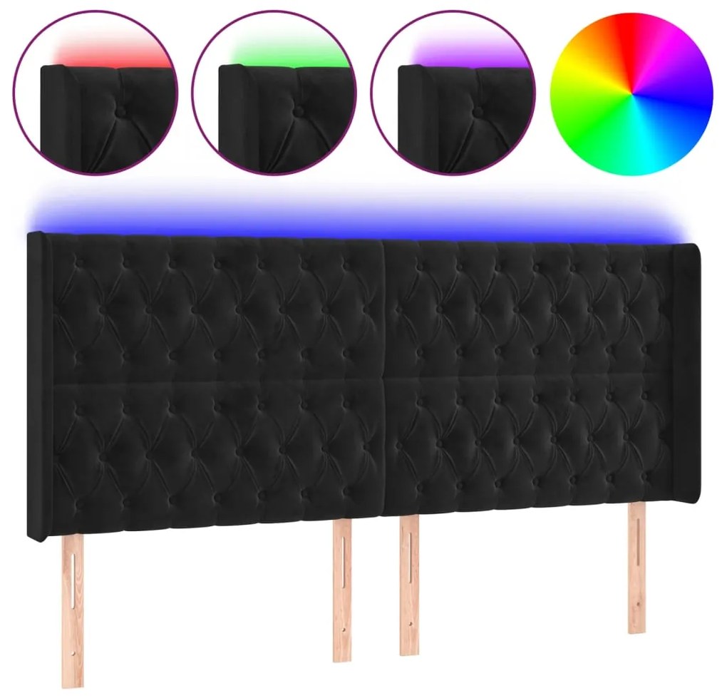 vidaXL Κεφαλάρι Κρεβατιού LED Μαύρο 183x16x118/128 εκ. Βελούδινο