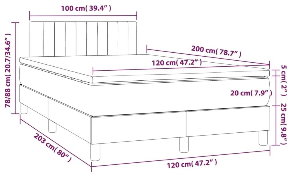 Κρεβάτι Boxspring με Στρώμα &amp; LED Σκ.Καφέ 120x200 εκ Υφασμάτινο - Καφέ