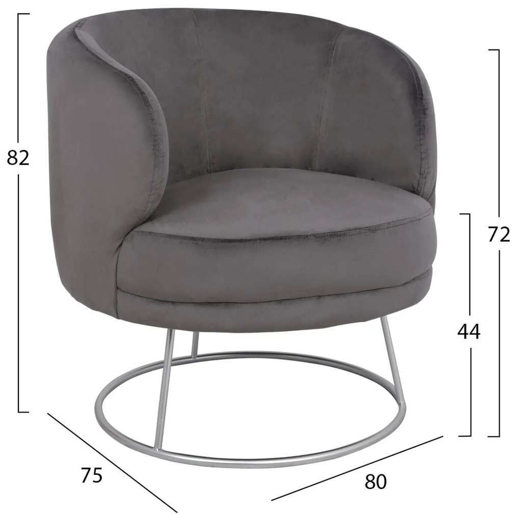 Σετ σαλονι ARIEN 3 τεμ σε Γκρι Βελούδο και Ασημί Βάση