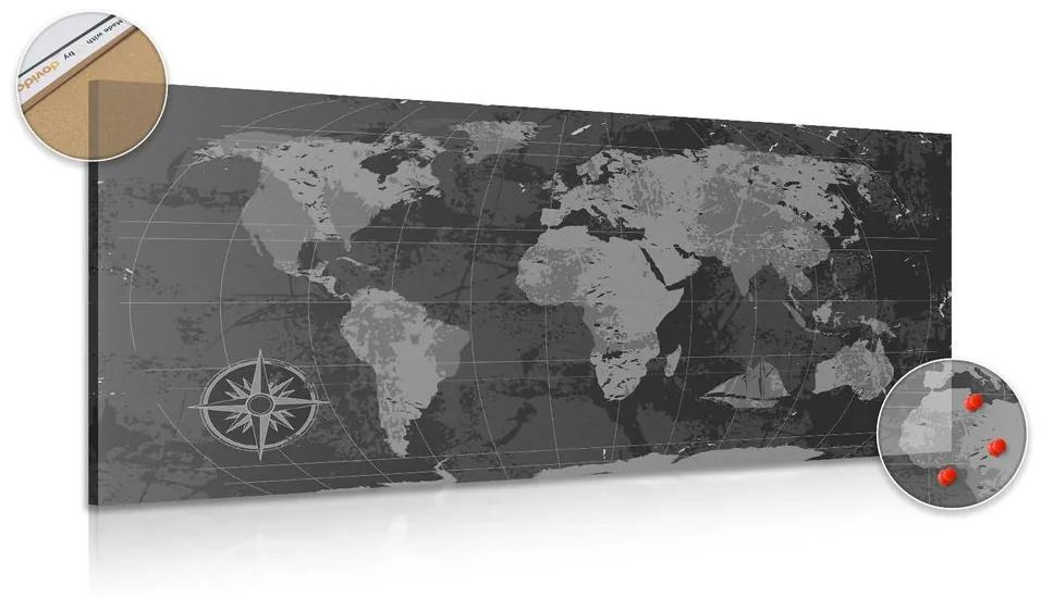 Εικόνα ενός ρουστίκ παγκόσμιου χάρτη από φελλό σε ασπρόμαυρο - 100x50  flags