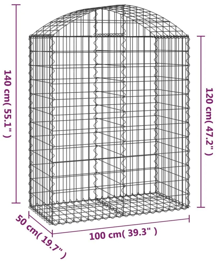 Συρματοκιβώτιο Τοξωτό 100x50x120/140εκ. από Γαλβανισμένο Χάλυβα - Ασήμι