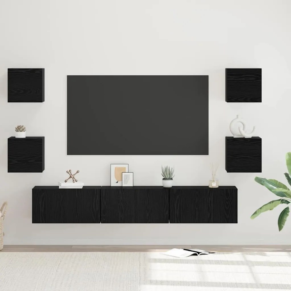 vidaXL Σετ επίπλου τηλεόρασης Επιτοίχιο 7 pcs Μαύρη δρυς