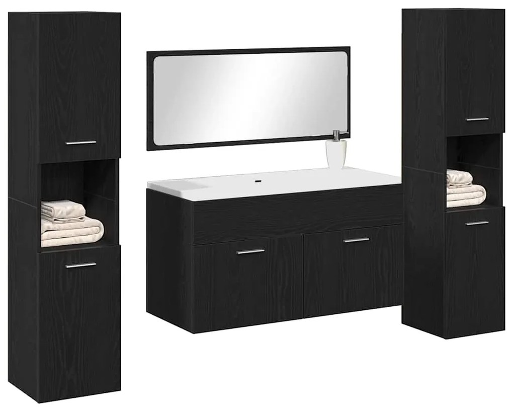 vidaXL Σετ Επίπλων Μπάνιου με πόρτα 4 pcs Μαύρη Οξυά 41 x 38.5 x 46 cm