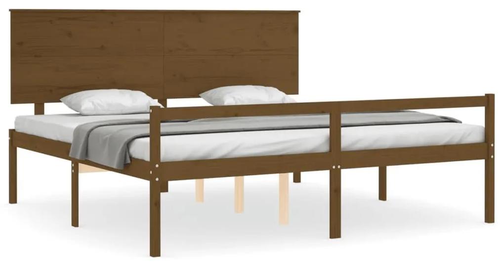 Κρεβάτι Ηλικιωμένου με Κεφαλάρι 200 x 200 εκ. Μελί Μασίφ Ξύλο - Καφέ