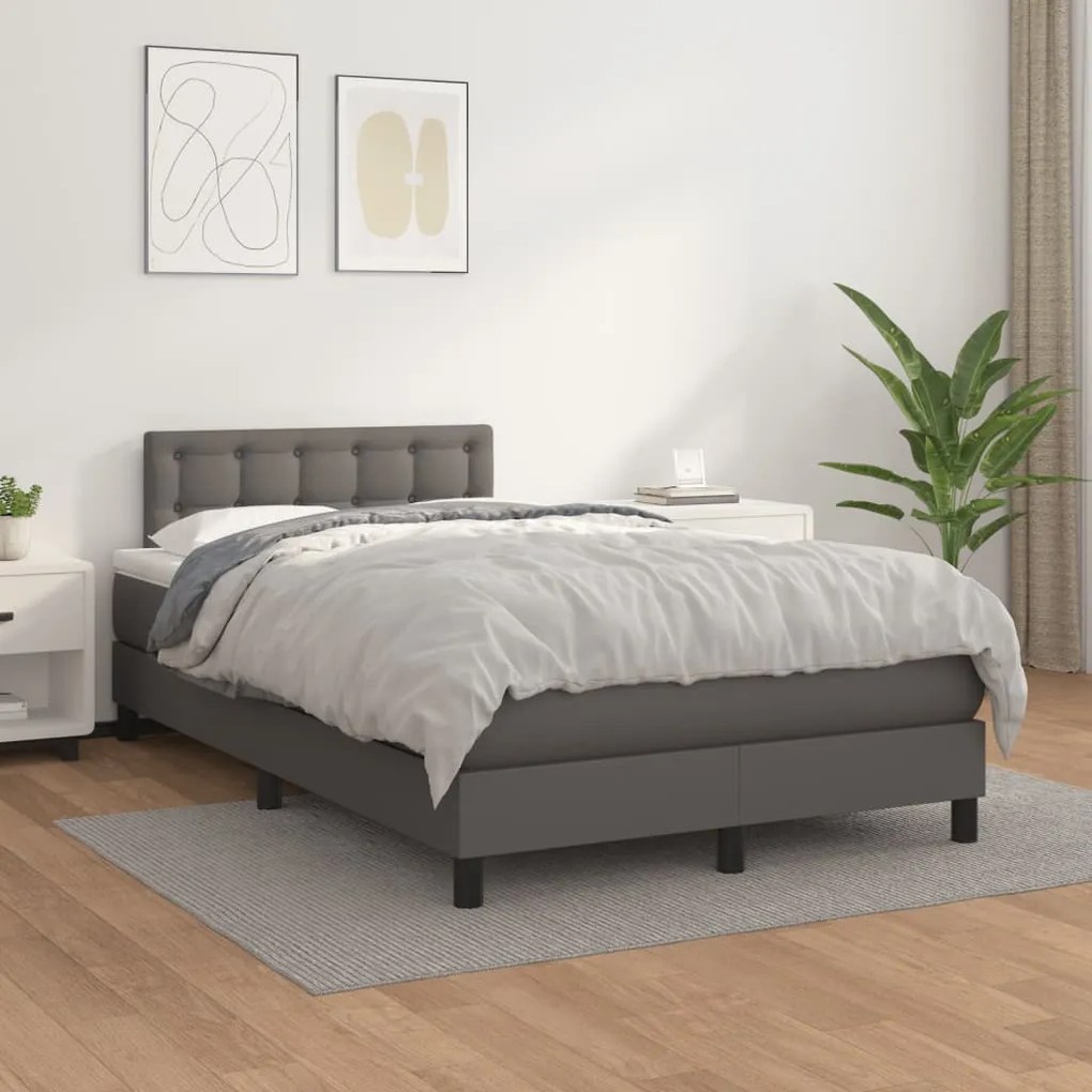 Κρεβάτι Boxspring με Στρώμα Γκρι 120x200εκ. από Συνθετικό Δέρμα - Γκρι