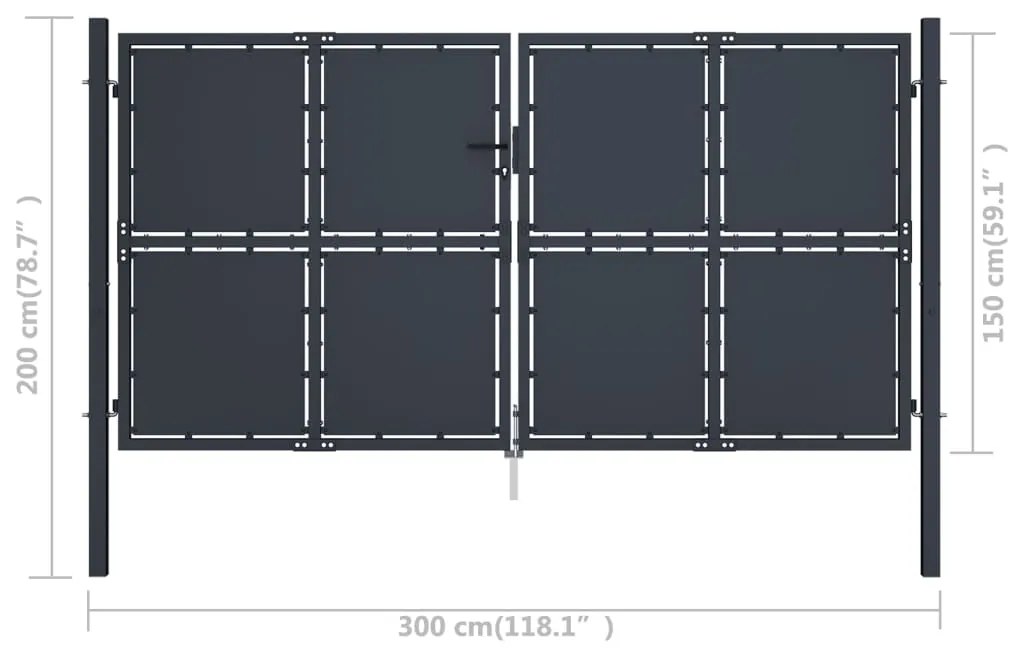 vidaXL Πόρτα Περίφραξης Κήπου Ανθρακί 300 x 150 εκ. Ατσάλινη