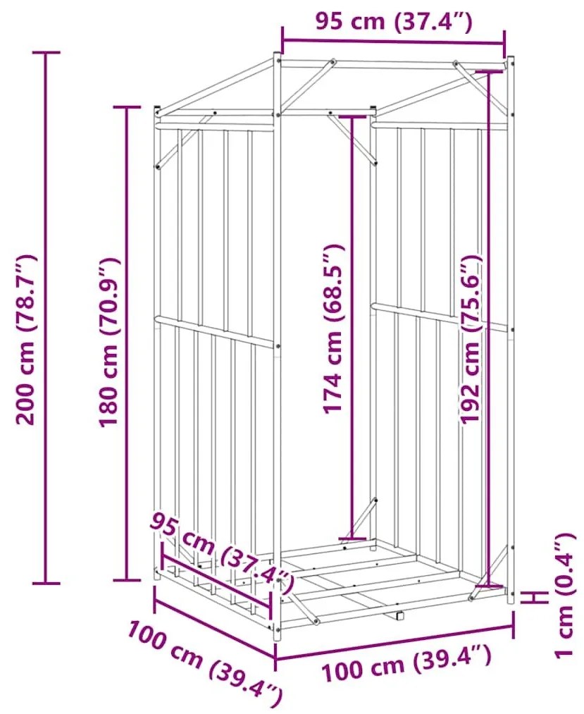 Ράφι για καυσόξυλα με κάλυμμα βροχής 100x100x200 εκ. - Μαύρο