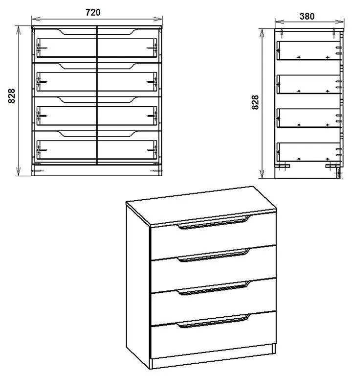 Συρταριέρα Azenor με 4 συρτάρια λευκό 72x38x83 εκ. 72x38x83 εκ.