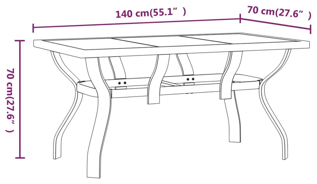 Τραπέζι Κήπου Μαύρο 140 x 70 x 70 εκ. από Ατσάλι και Γυαλί - Μαύρο