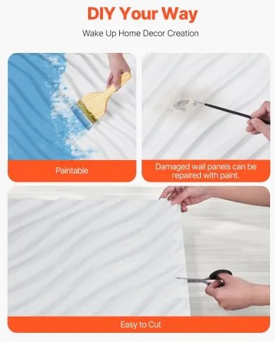 VEVOR 3D Wall Panels 12-Pack 19.7x19.7&#039;&#039; PVC 32 Sq.Ft Coverage Wave Matte White