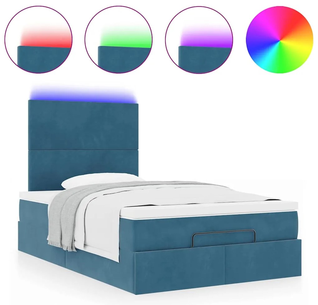 vidaXL Οθωμανικό κρεβάτι με στρώματα & LEDs Σκούρο μπλε Βελούδο