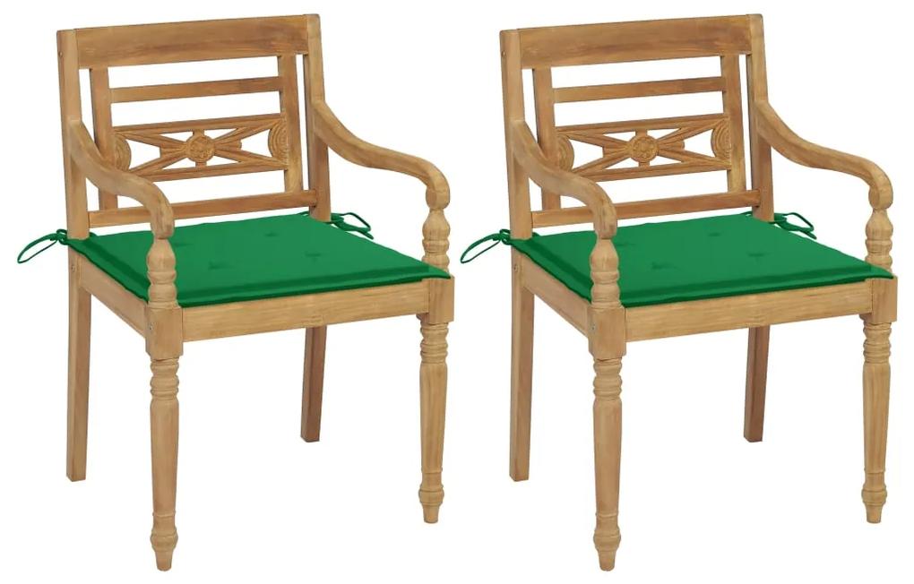 Καρέκλες Batavia 2 τεμ. από Μασίφ Ξύλο Teak &amp; Πράσινα Μαξιλάρια