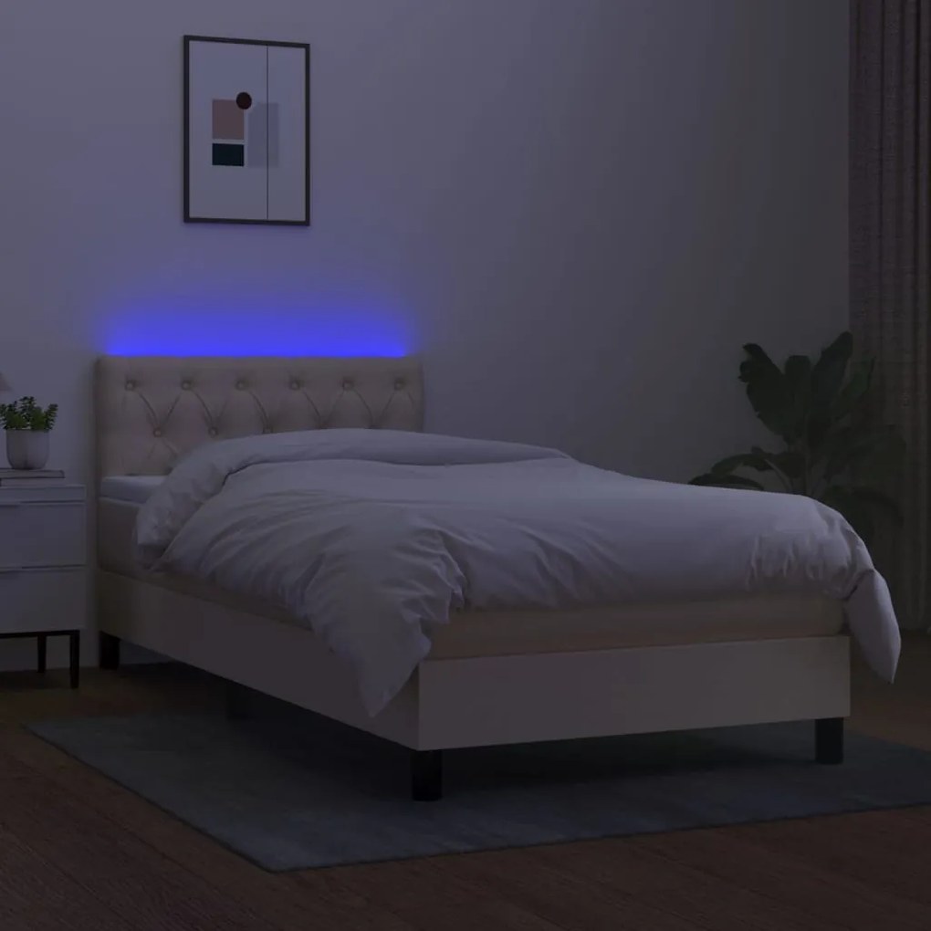 Κρεβάτι Boxspring με Στρώμα &amp; LED Κρεμ 80x200 εκ. Υφασμάτινο - Κρεμ