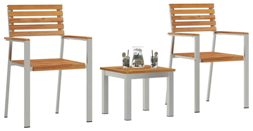 vidaXL Σετ τραπεζαρίας κήπου 3 τμχ από μασίφ ξύλο teak και ανοξείδωτο ατσάλι