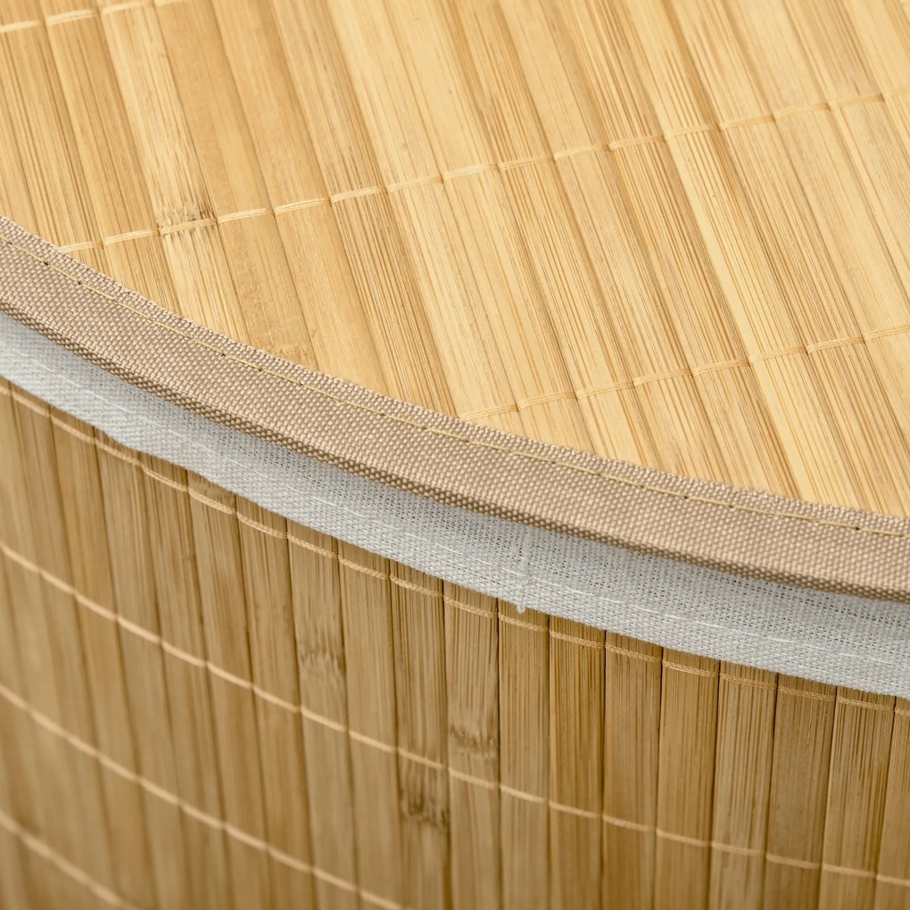 HOMCOM Καλάθι απλύτων 55 L με καπάκι, λαβή, διαλογέας απλύτων με αφαιρούμενη τσάντα πλυντηρίου για μπάνιο, μπαμπού, φυσικό