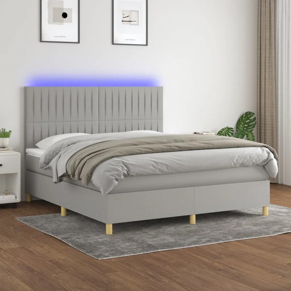 Κρεβάτι Boxspring με Στρώμα &amp; LED Αν.Γκρι 160x200εκ. Υφασμάτινο