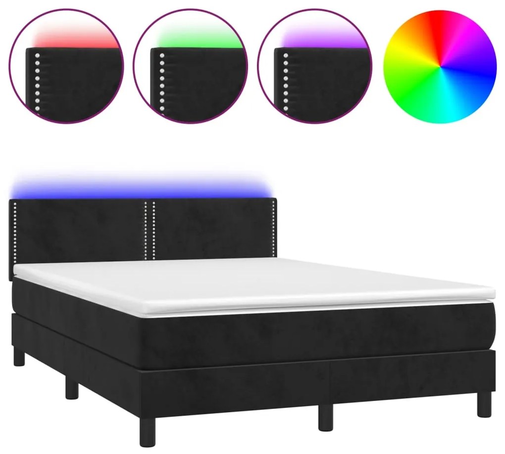 ΚΡΕΒΑΤΙ BOXSPRING ΜΕ ΣΤΡΩΜΑ &amp; LED ΜΑΥΡΟ 140X200 ΕΚ. ΒΕΛΟΥΔΙΝΟ 3134347