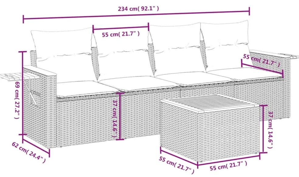 vidaXL Σετ Καναπέ Κήπου 5 τεμ. Μπεζ Συνθετικό Ρατάν με Μαξιλάρι