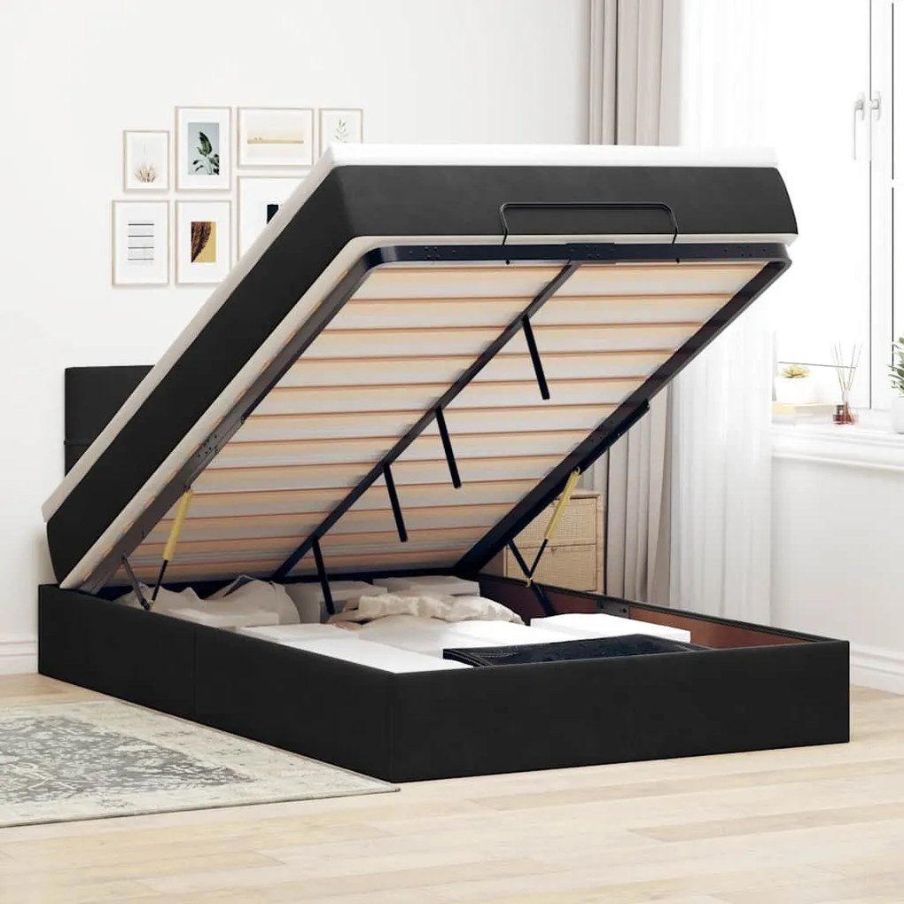 vidaXL Οθωμανικό κρεβάτι με στρώμα &amp; LEDs Μαύρο 120x200cm Velvet