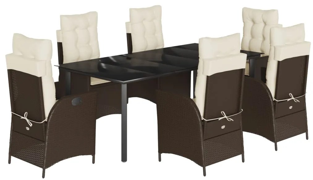 vidaXL Σετ Τραπεζαρίας Κήπου 7 τεμ. Καφέ Συνθετικό Ρατάν με Μαξιλάρια