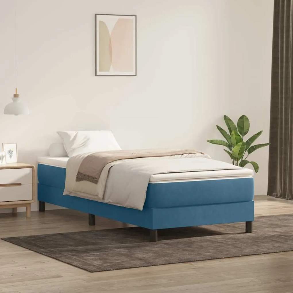 BOX SPRING ΚΡΕΒΑΤΙ ΧΩΡΙΣ ΣΤΡΩΜΑ ΣΚΟΥΡΟ ΜΠΛΕ 80X210 CM ΒΕΛΟΥΔΙΝΟ 3315805