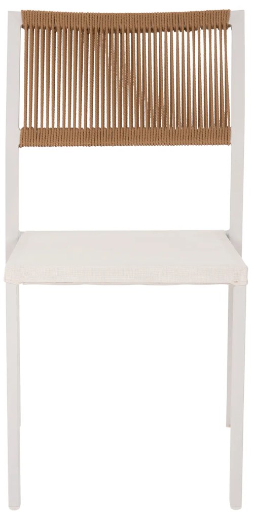 Καρέκλα Αλουμινίου Λευκή Μπεζ Rattan & Textline 46x55,5x83 Υ Εκ.