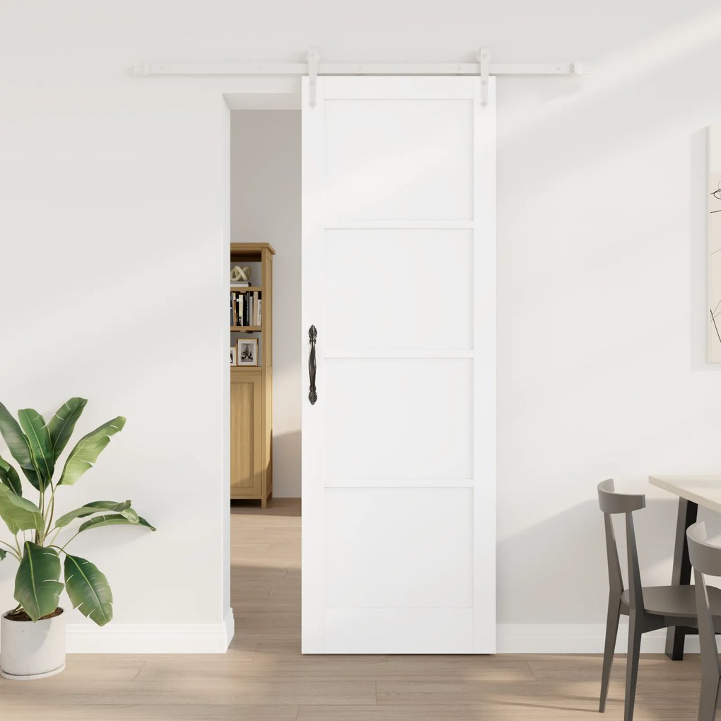 vidaXL Πόρτα Συρόμενη με Εξαρτήματα Λευκή 78 x 232 εκ. Συμπαγές Ξύλο Πεύκου