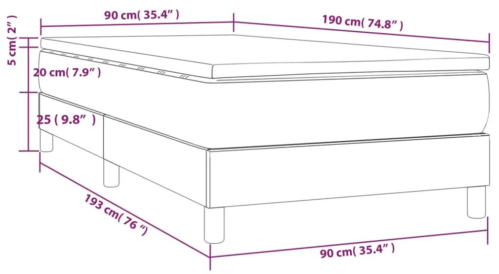 Κρεβάτι Boxspring με Στρώμα Μπλε 90x190 εκ.Υφασμάτινο - Μπλε