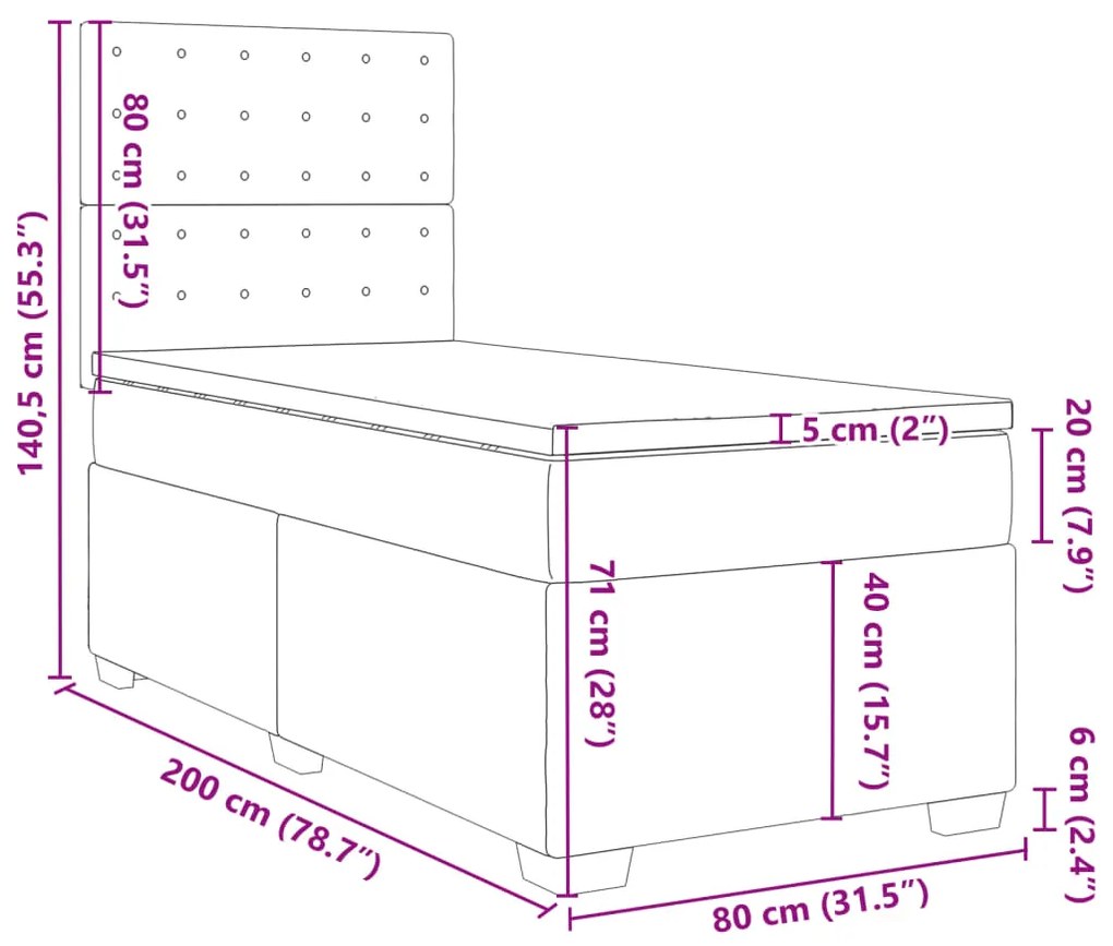 Κρεβάτι Boxspring με Στρώμα Μαύρο 80 x 200 εκ. Υφασμάτινο - Μαύρο