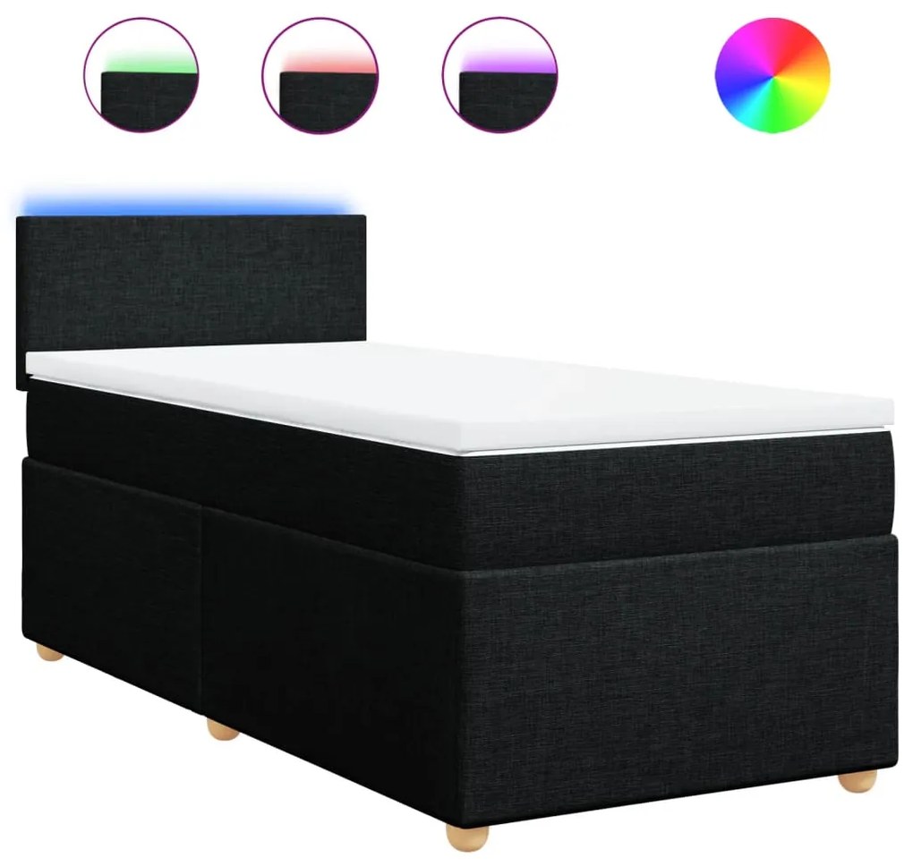 vidaXL Κρεβάτι Boxspring με Στρώμα Μαύρο 100 x 200 εκ. Υφασμάτινο