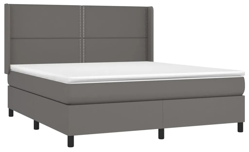 Κρεβάτι Boxspring με Στρώμα &amp; LED Γκρι 160x200 εκ. Συνθ. Δέρμα - Γκρι