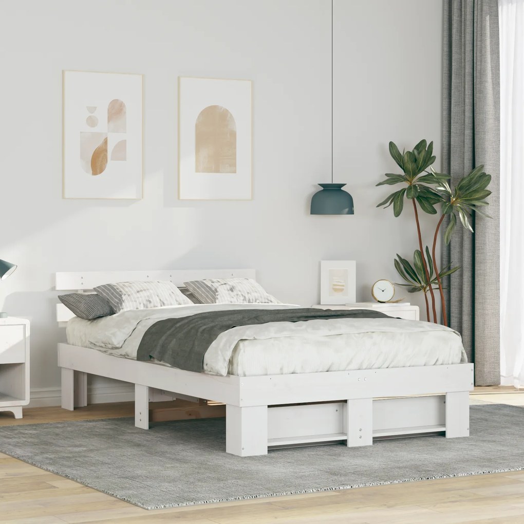vidaXL Σκελετός Κρεβατιού Λευκό 140 x 190 cm Μασίφ ξύλο πεύκου