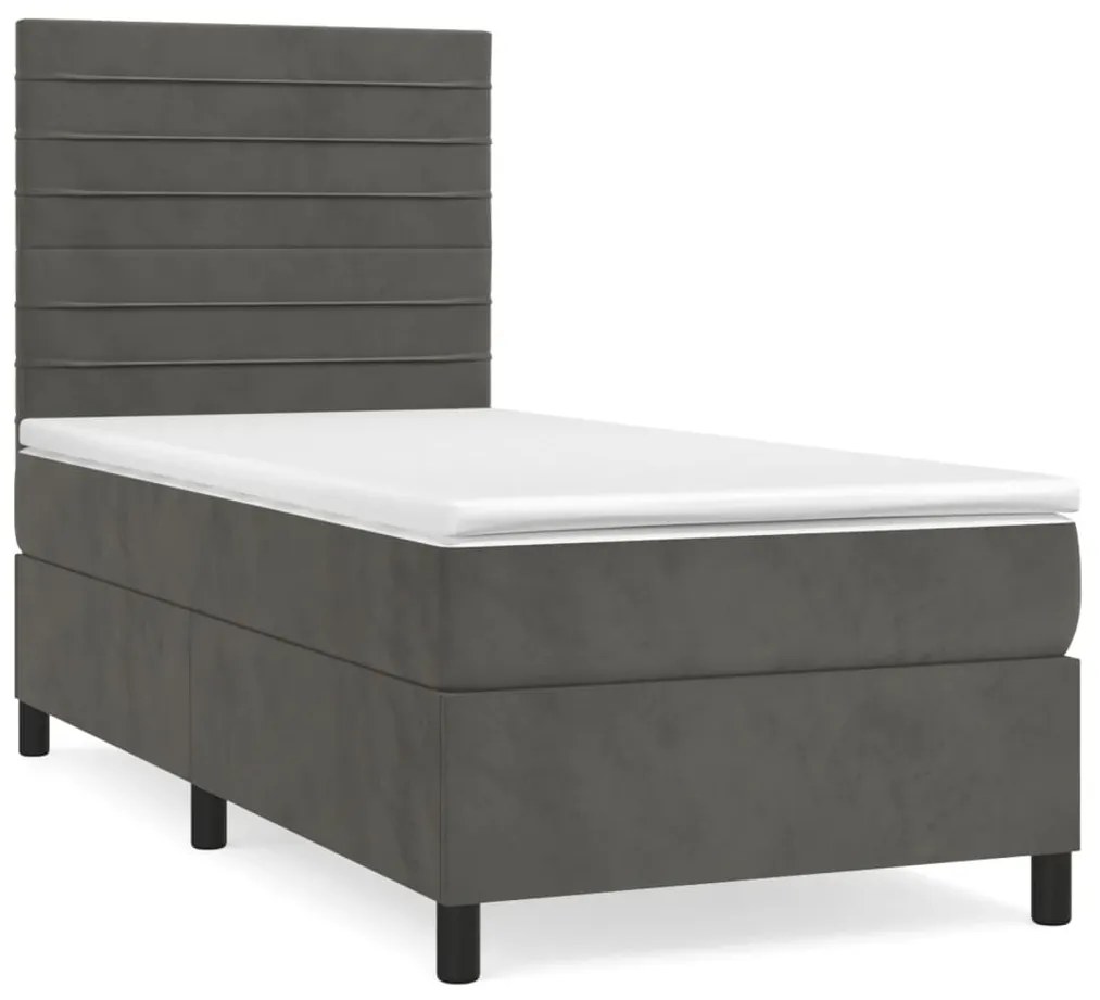 Κρεβάτι Boxspring με Στρώμα Σκούρο Γκρι 90x190 εκ. Βελούδινο  - Γκρι