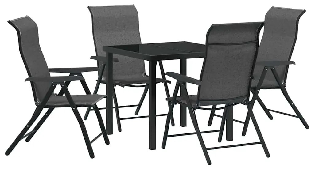vidaXL Σέτ φαγητού για κήπο Ρυθμιζόμενο ύψος 5 pcs Γκρι Πολυ ράταν