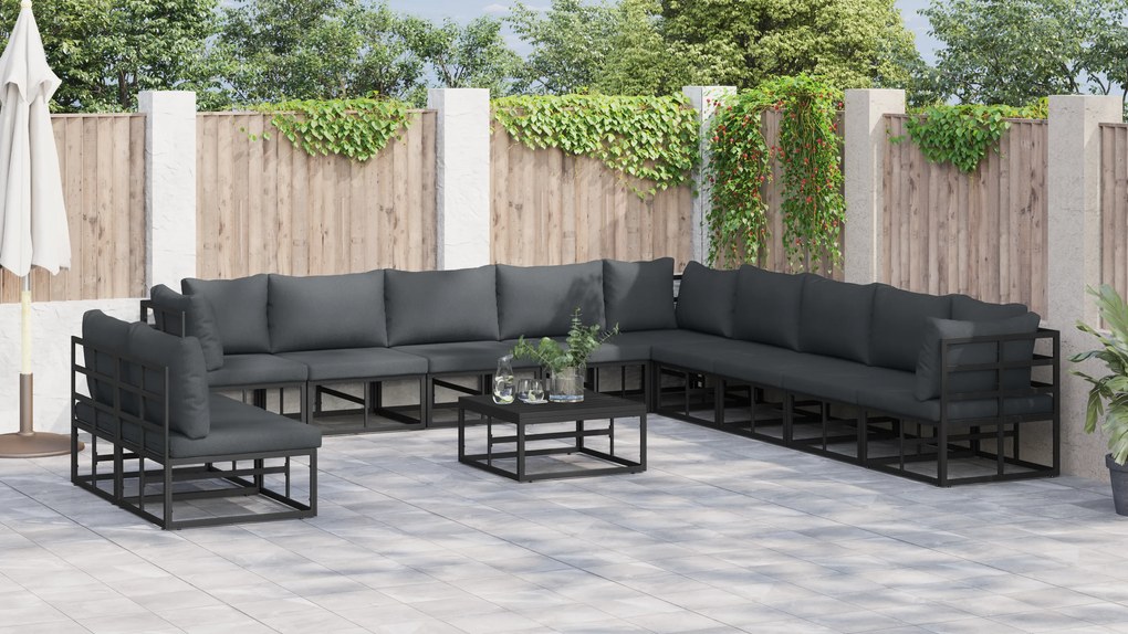 vidaXL Σετ Καναπέ Κήπου 11 pcs Μαύρο 70 x 70 x 32 εκ. Αλουμίνιο