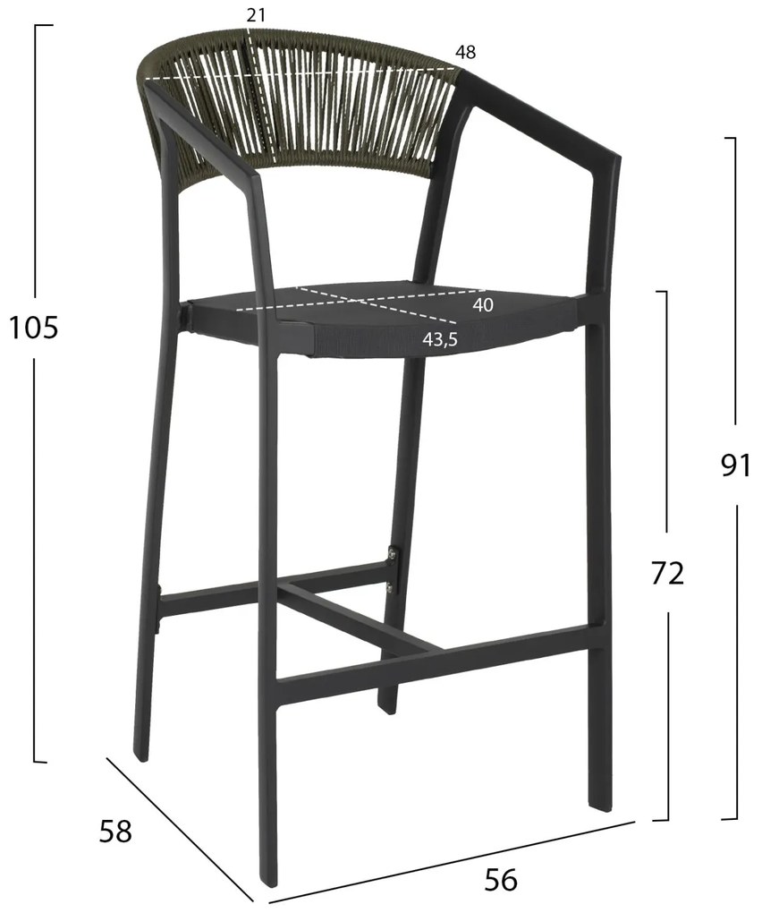 Σκαμπό Μπαρ C5892.04 Ανθρακί Αλουμινίου με Rattan &amp; Textline Χακί 56x58x105Y εκ. 56x58x105 εκ.