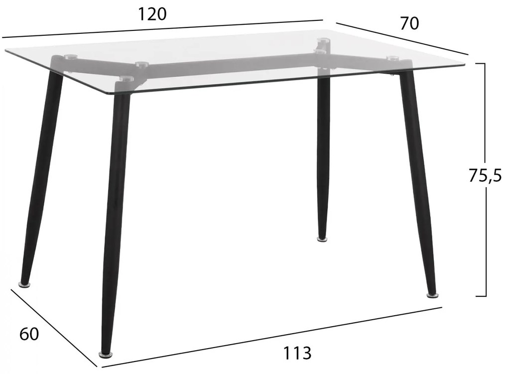 Σετ τραπεζαρίας C11076 5τμχ με Τραπέζι Μαύρο 120x70x76εκ. &amp; Καρέκλες LADY Γκρί