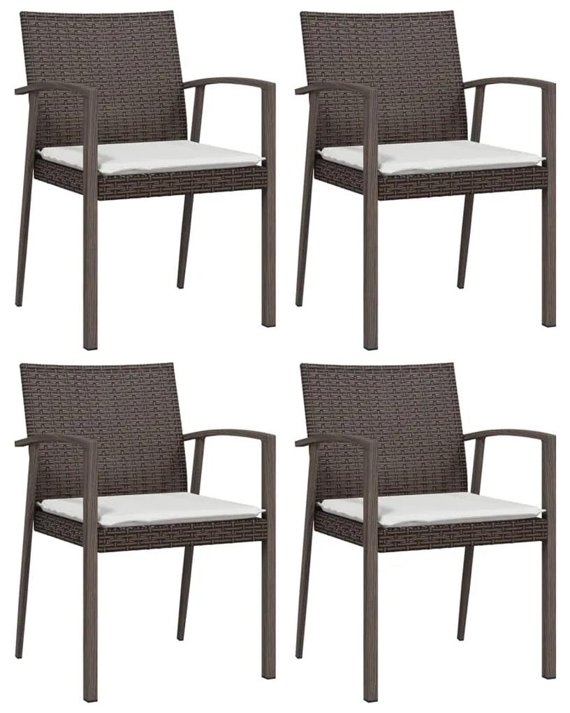 vidaXL Καρέκλες Κήπου με Μαξιλάρια 4τεμ Καφέ 56,5x57x83 εκ Συνθ. Ρατάν