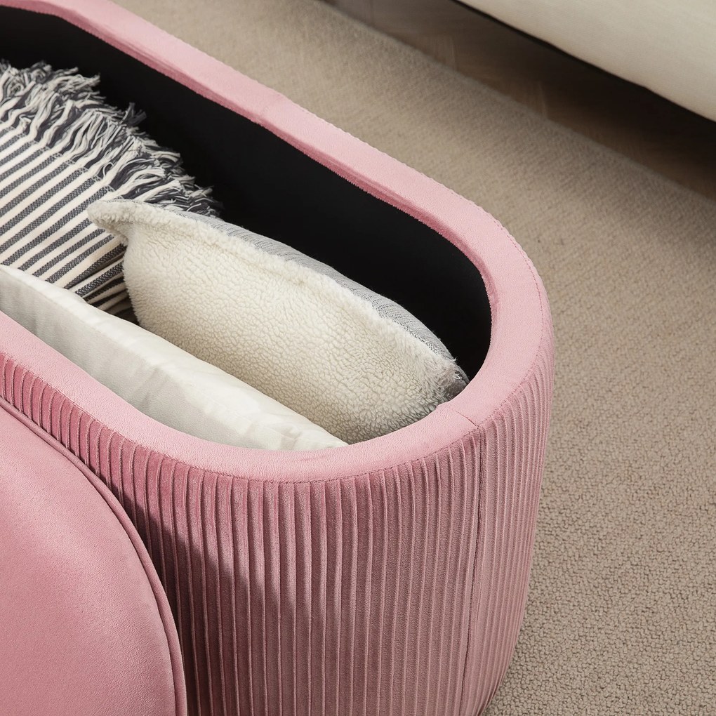 HOMCOM Πάγκος με αποθηκευτικό χώρο, επενδυμένος πάγκος, οθωμανικό, ρετρό σχεδιασμός, εμφάνιση βελούδου, 81 cm x 40 cm x 41 cm, απαλό ροζ