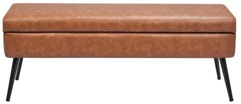 VEVOR PU Leather Storage Ottoman Bench Bench with Storage and Metal Legs Brown