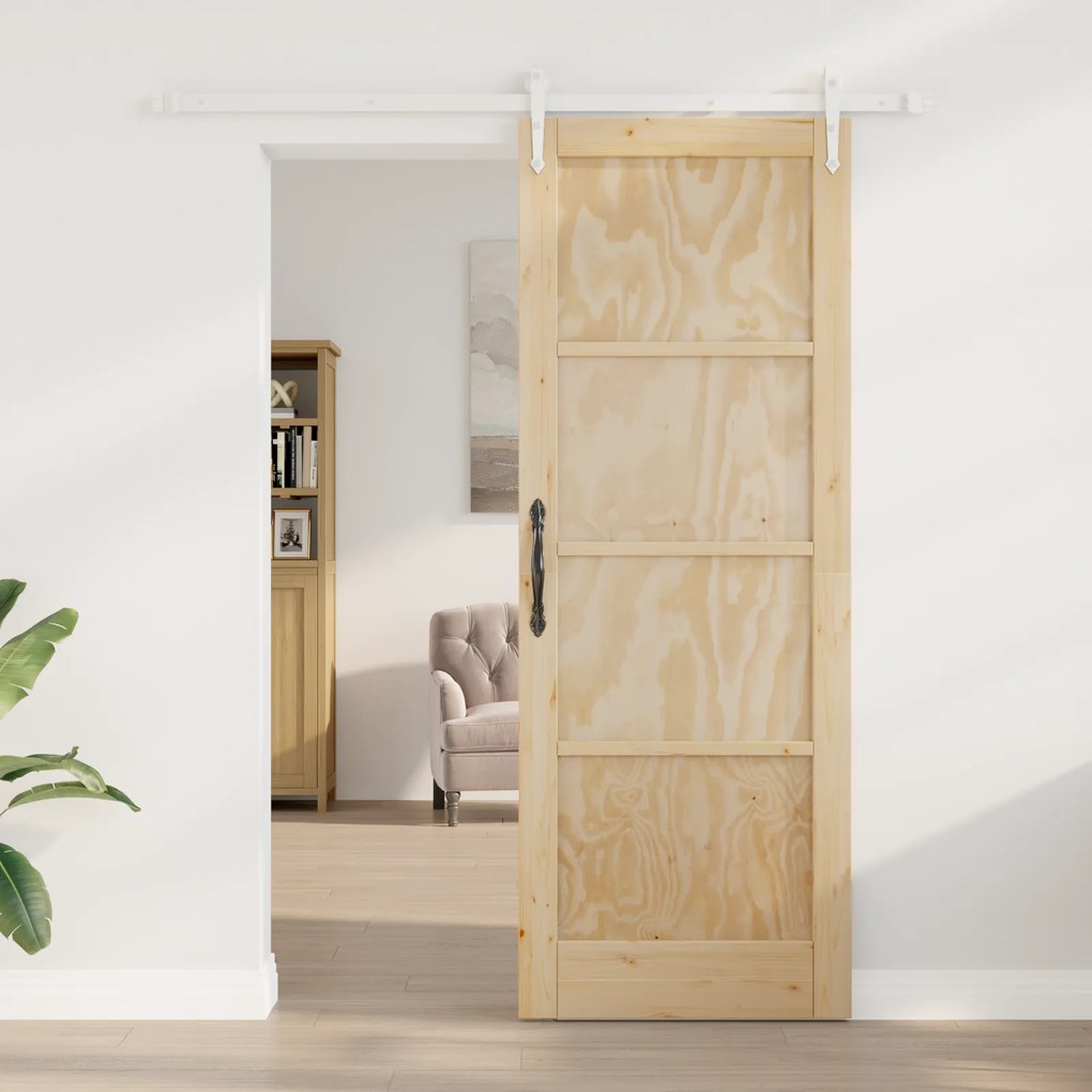 vidaXL Συρόμενη Πόρτα  με Σετ Εξαρτημάτων 78x211 cm Συμπαγές Ξύλο Πεύκου