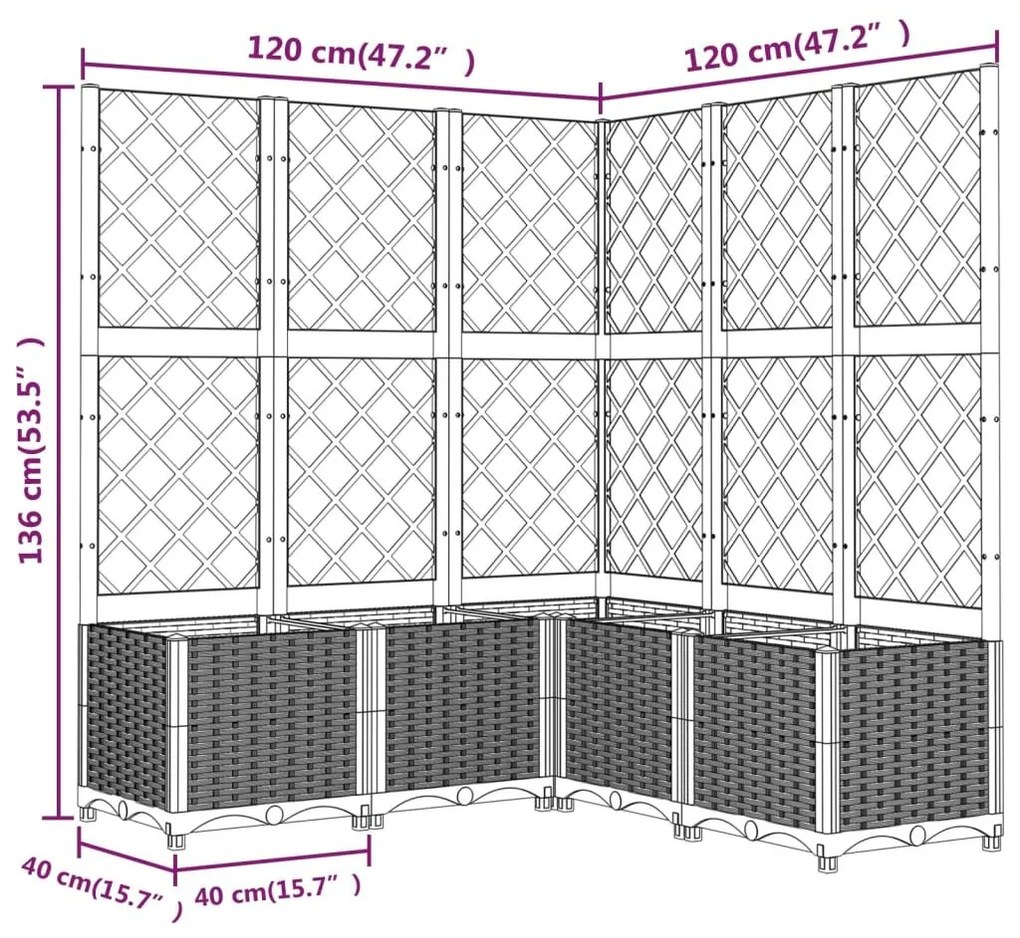 Ζαρντινιέρα Κήπου με Καφασωτό Μαύρο 120 x 120 x 136 εκ. από PP - Μαύρο