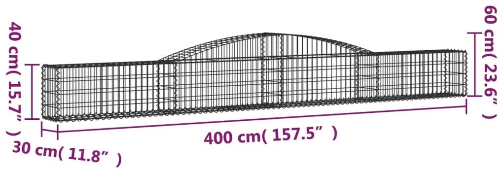 vidaXL Συρματοκιβώτια Τοξωτά 7 τεμ. 400x30x40/60 εκ. Γαλβαν. Ατσάλι