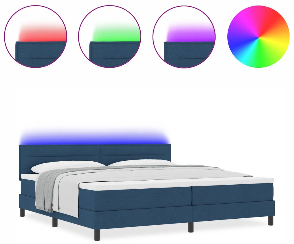 vidaXL Κρεβάτι Box Spring με Στρώμα & LED Μπλε 200x200 εκ Υφασμα