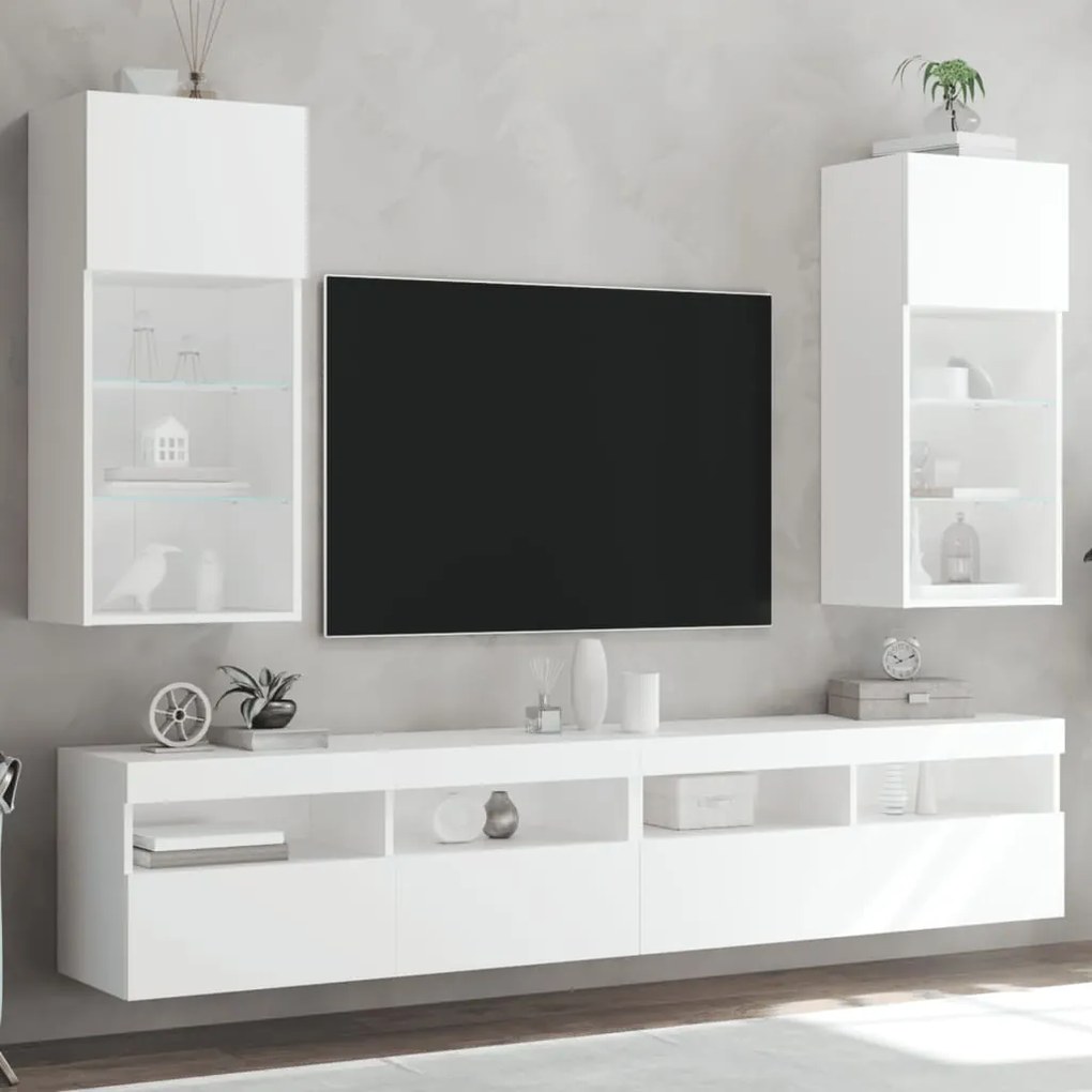 vidaXL Έπιπλα Τηλεόρασης με LED 2 τεμ. Λευκά 40,5x30x90 εκ.
