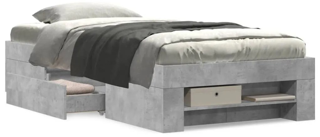 vidaXL Πλαίσιο Κρεβατιού Γκρι Σκυροδέματος 100x200 εκ. Επεξεργ. Ξύλο