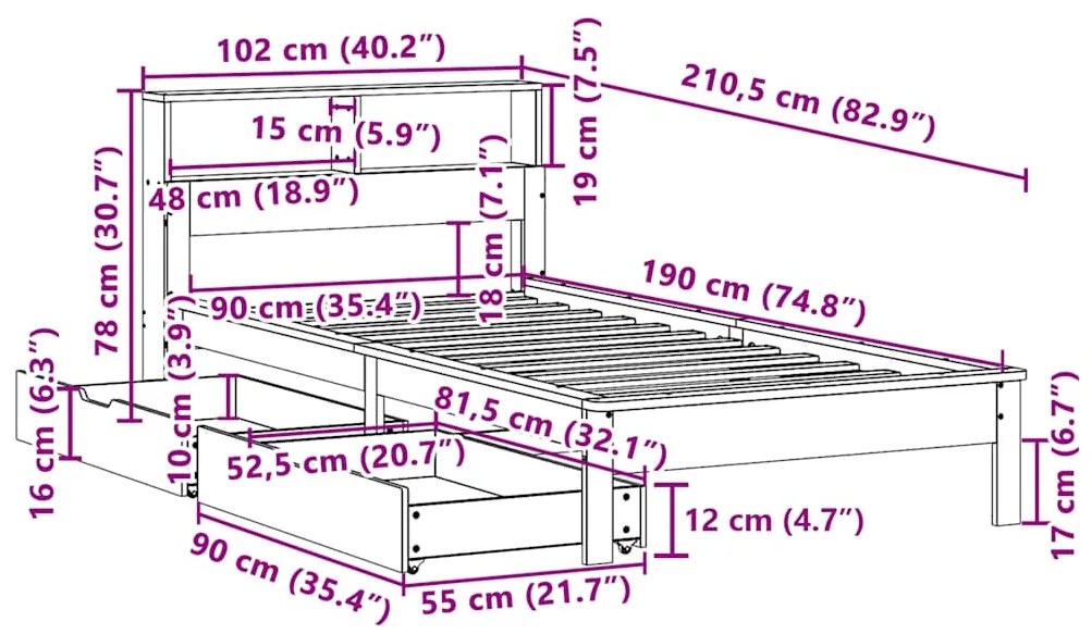 ΚΡΕΒΑΤΙ ΒΙΒΛΙΟΘΗΚΗ ΧΩΡΙΣ ΣΤΡΩΜΑ 90X190 ΕΚ ΜΑΣΙΦ ΞΥΛΟ ΠΕΥΚΟΥ 3309832