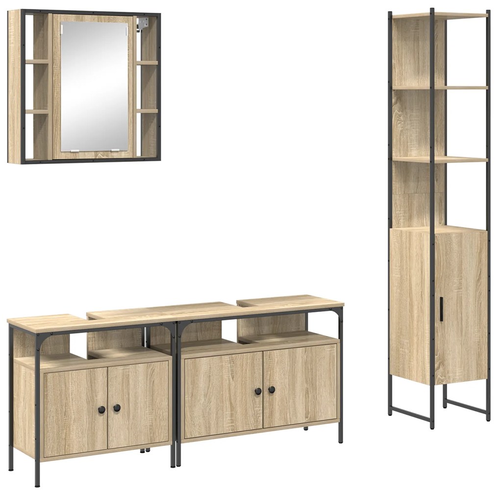 vidaXL Σετ Επίπλων Μπάνιου 4 pcs Sonoma Δρυς 33 x 33 x 185.5 εκ