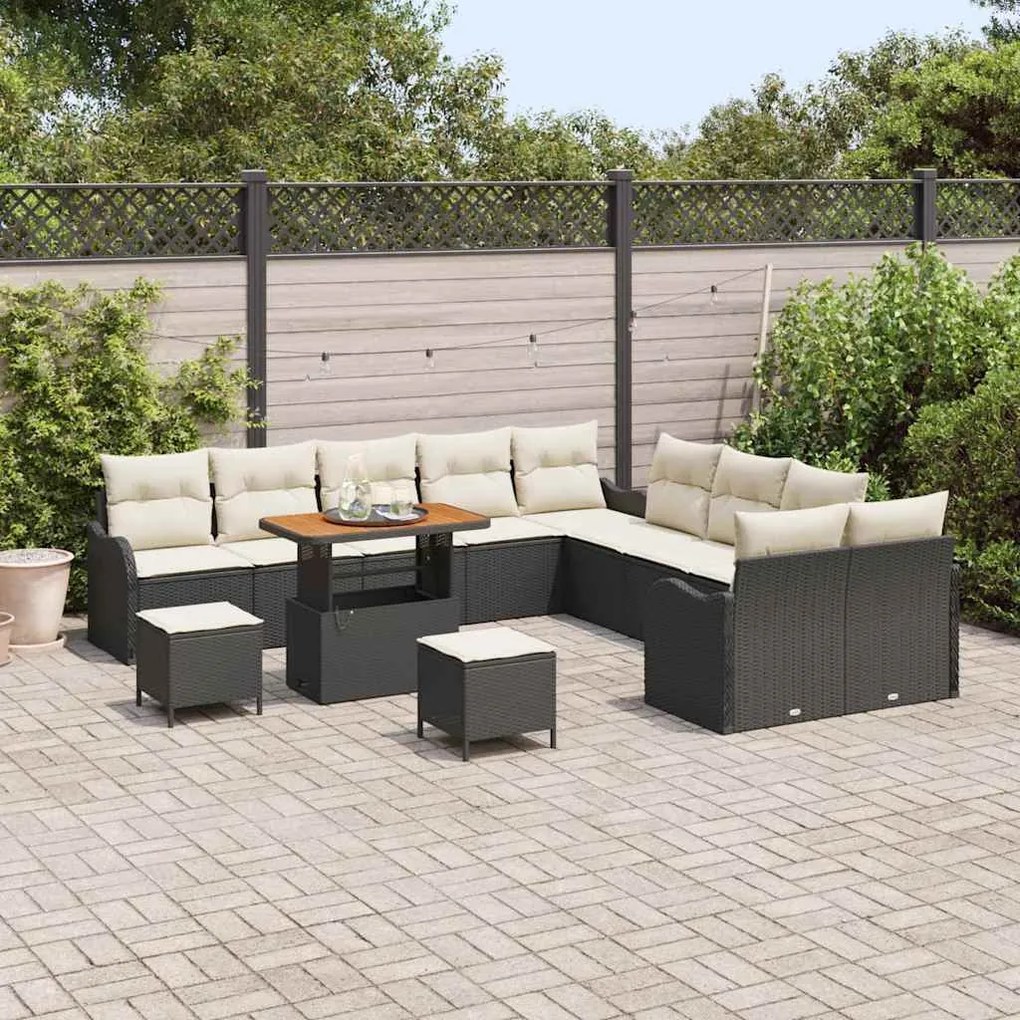 vidaXL Σετ Καναπέ Κήπου με μαξιλάρι 13 pcs Μαύρο Πολυ ράταν