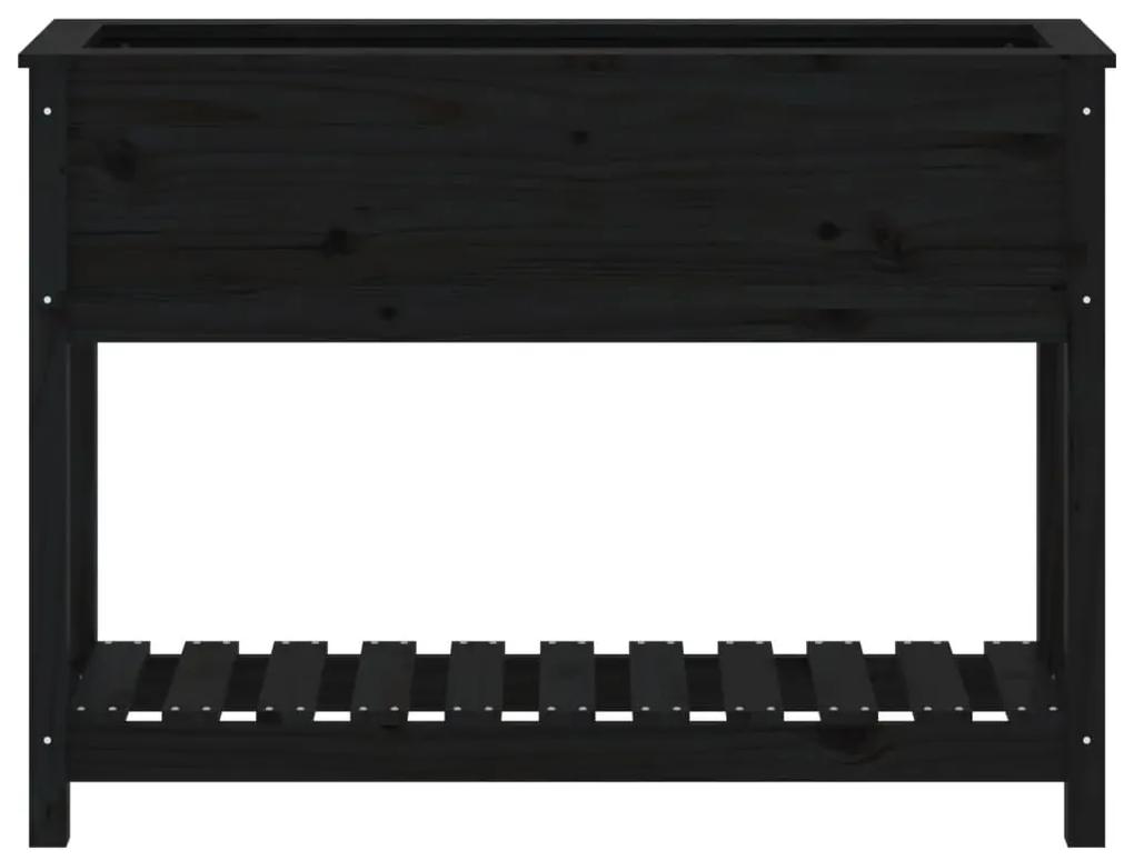 Ζαρντινιέρα με Ράφι Μαύρη 111,5x34,5x81 εκ. Μασίφ Ξύλο Πεύκου - Μαύρο